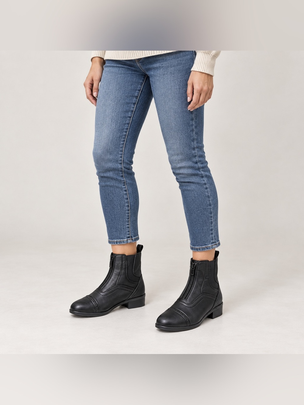 Saxon Black Chelsea Ankle Boots Elastic Sides Low Chunky Heel